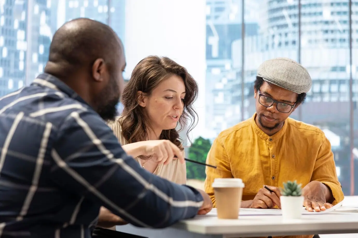 A businesswoman presenting her vision and discussing concerns.