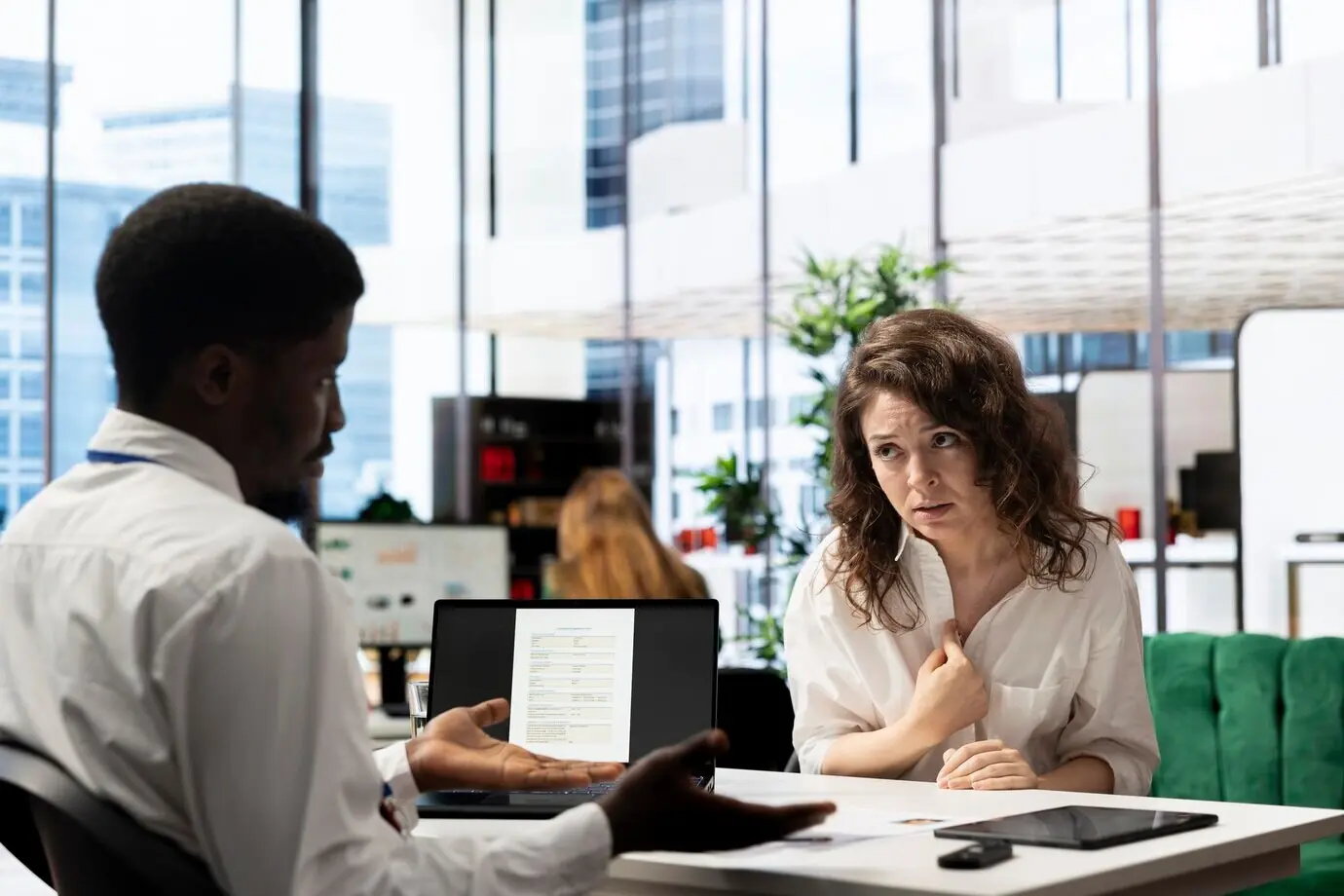 A woman is disappointed because a headhunter did not hire her after evaluating her work experience.